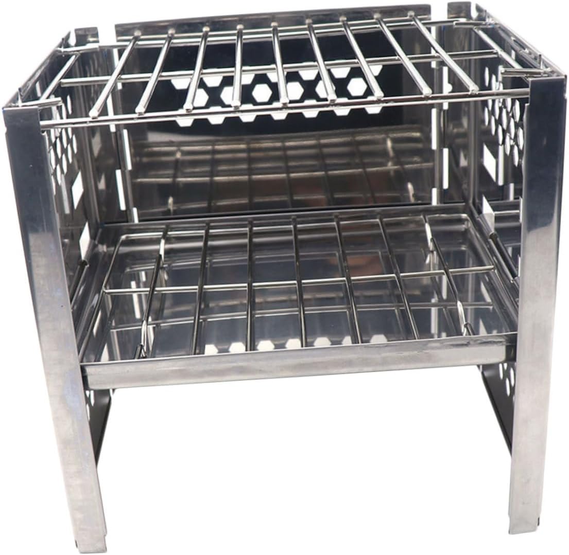 Stainless Steel Outdoor Barbecue Grill Portable Folding Camping Stove Adjustable Height Dual-layer Bbq Grill for Picnic Garden Cooking