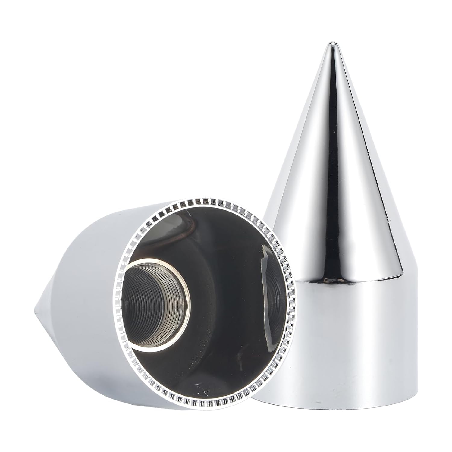 33mm x 4-1/4" Chromed Spike Lug Nuts Covers Screw on, ABS Chrome Plastic Caps Pointed Screw-on Lug Nut Cover for Semi Trucks Trailers (Pack of 60)