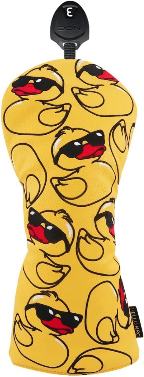 PU Leather Driver Headcover Fairway Wood Head Covers Hybrid Headcover(1pc or 3pcs Set) Yellow Funny Golf Club Covers for Men Protect Your Clubs with Golf Head Covers