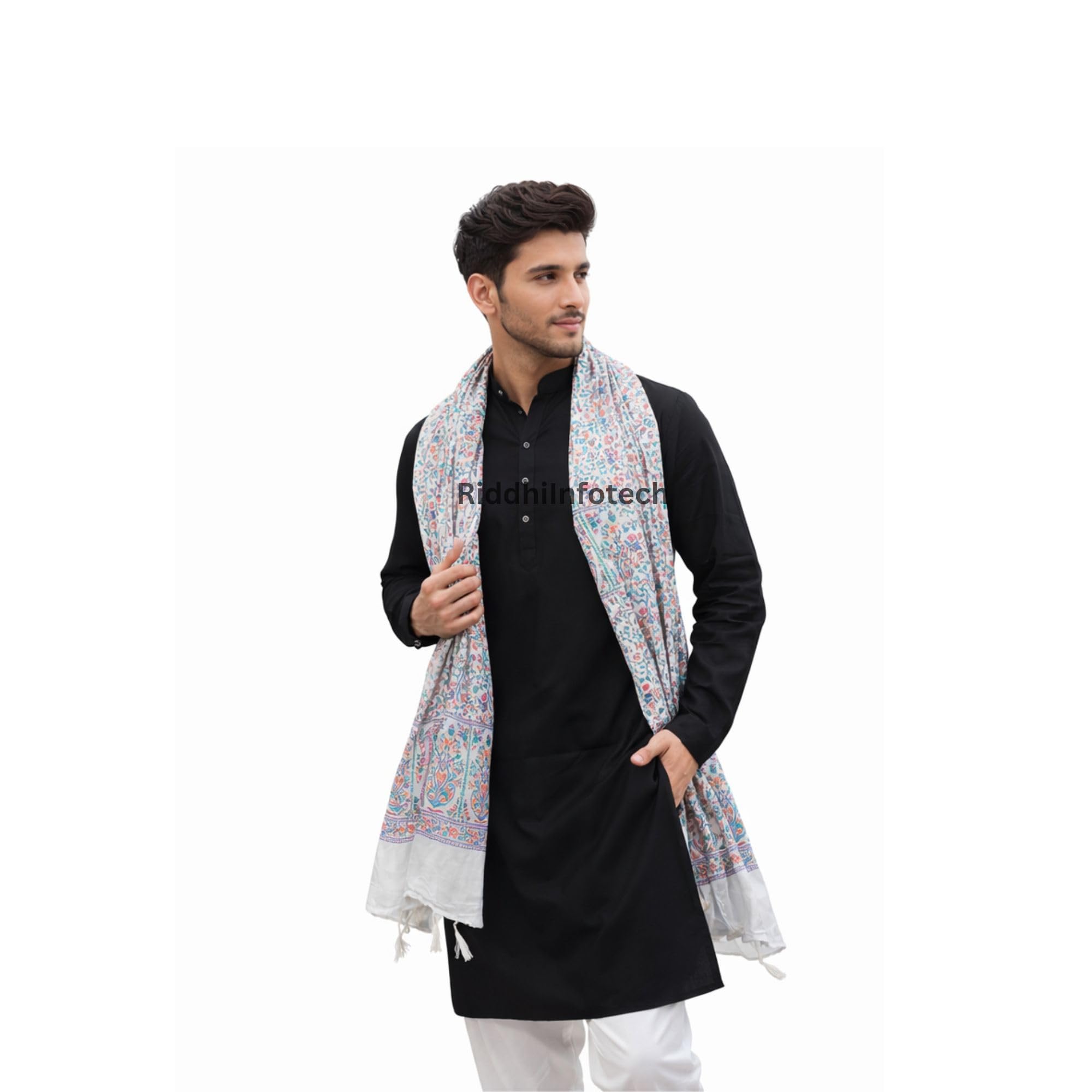 RiddhiInfotech White Printed Men’s Ethnic Dupatta | 2.5 Meter Length | Traditional Indian Stole for Kurta Pajama | Lightweight & Breathable Cotton Fabric | 1 Pc-image-39