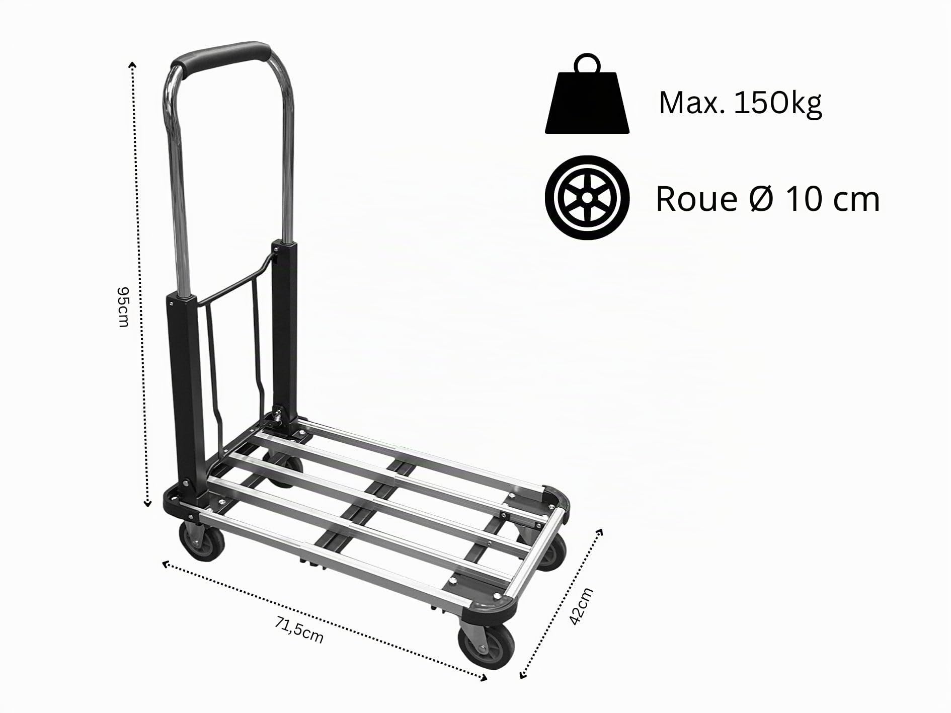 Chariot à plateforme pliable | Capacité de charge de 150 kg | 1 pièce | Solution de transport robuste et peu encombrante pour entrepôt, atelier et maison