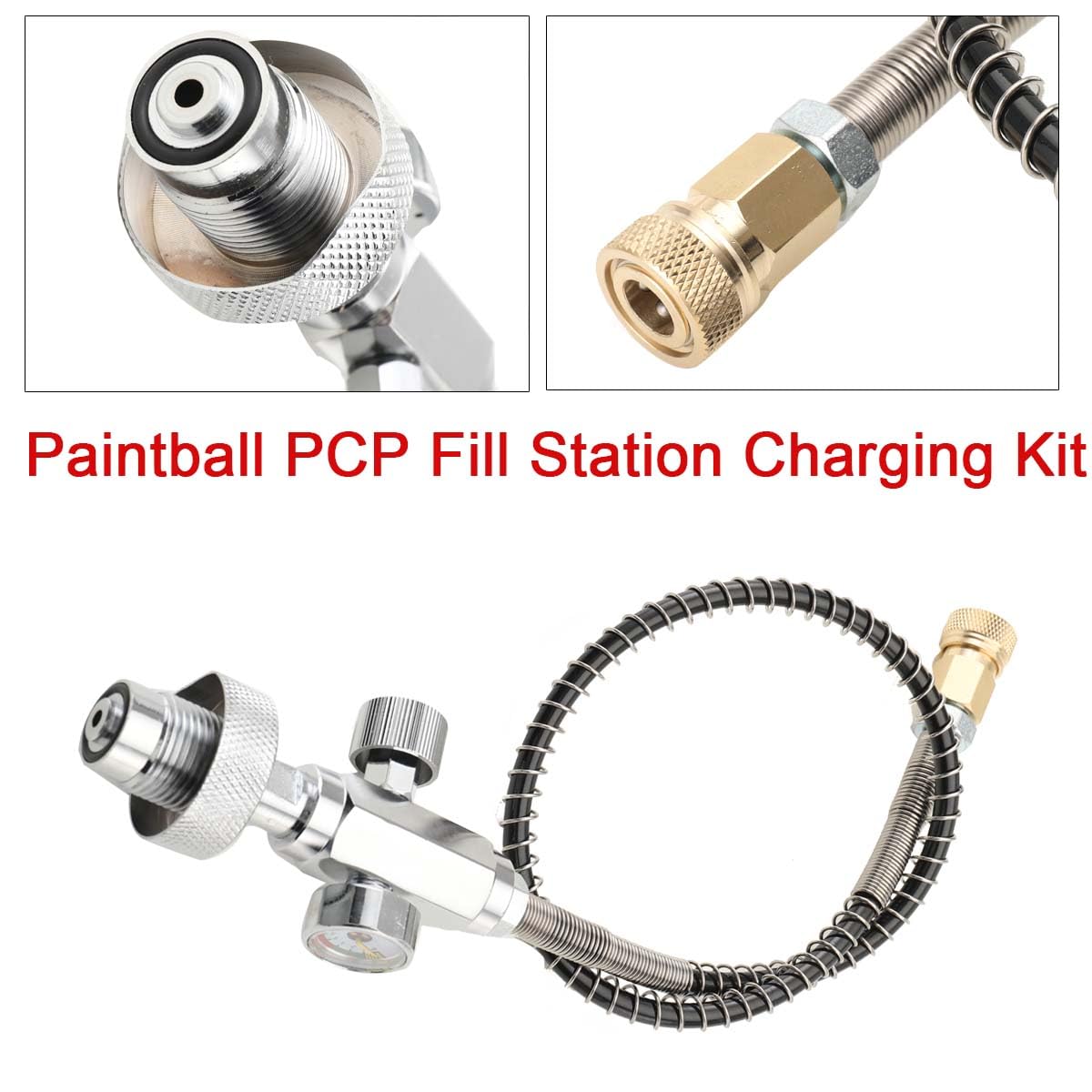 Estación de carga PCP 0-5000 PSI SCBA con manómetro, conectores de latón, manguera 50 cm para paintball