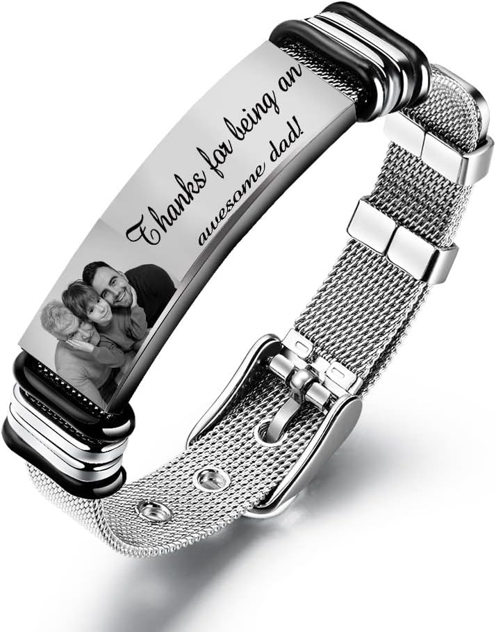 Kaululu Men Bracelet with Photo Name Engraved Personalised Bracelet Stainless...