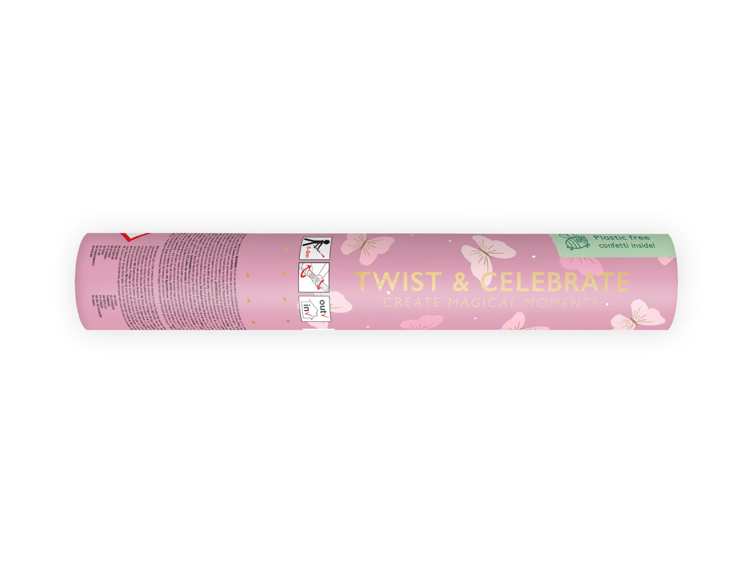 Konfettikanone mit Schmetterlingen 20cm x 24 STK- 5 bis 8 m Effekthöhe - Konfetti Kanone Geburtstag Hochzeit - Party Popper - Konfettiregen Shooter - Konfettibombe - Rosa