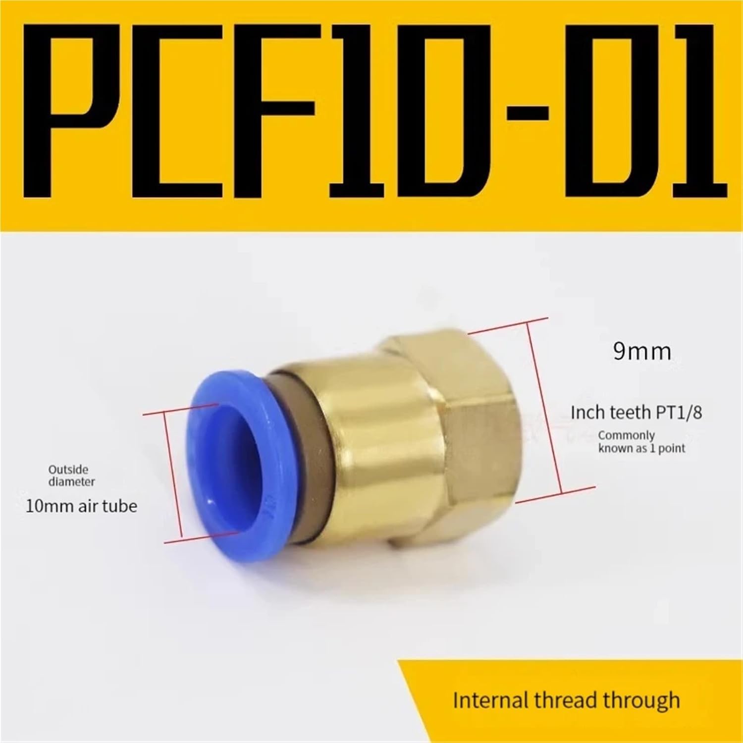 PCF Pipe Fitting 4 6 8 10 12mm Hose Tube 1/8 3/8 1/2 1/4 Thread Brass Pneumatic Connector 50Pcs(PCF10-01)