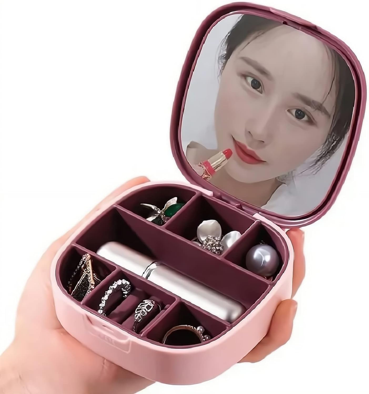 CannagenixCannagenix Small Travel Jewelry Box, Portable Storage Case for Rings Earrings Necklaces Bracelets Jewelry Organizer Box, Gifts for Girls Women (Peach & Pink)