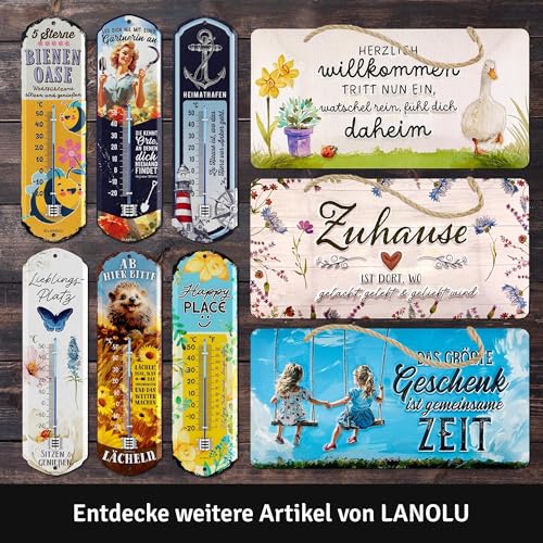 LANOLU Retro Blechschild Hund- Wer sagt Glück- Deko Hund Geschenke für Hundeliebhaber - Poster Metallschild mit lustigem Spruch als Dekoration für Garten und Küche mit Jutekordel 16x32cm