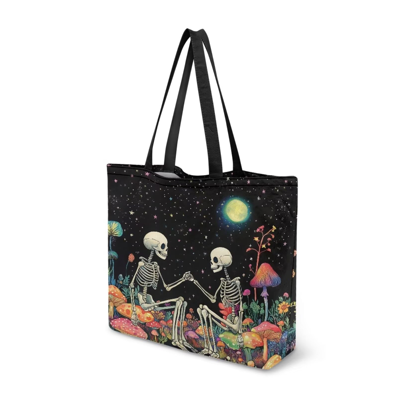 Dngkaoje Skeleton Skull Flowerstote Bag for Women Packable Foldable Tote Bag for Travel Lightweight Funny Skull Canvas Handbag for Work Large Dirty Clothes Travel Bag with Inner Pocket