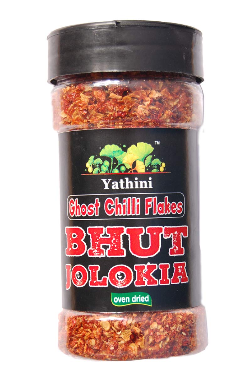 Yathini Oven dried Ghost Chilli Pepper flakes 57gram/2oz - Bhut Jolokia Non-GMO sourced from Assam