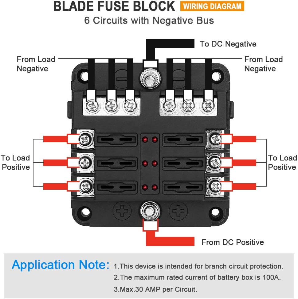 Electop 6 Way Blade Fuse Block Fuse Box Holder, 6 Circuit Car Ato/Atc Fuse Block with LED Indicator Damp-Proof Protection Cover Sticker for Automotive Car Truck Boat Marine RV Van : Automotive