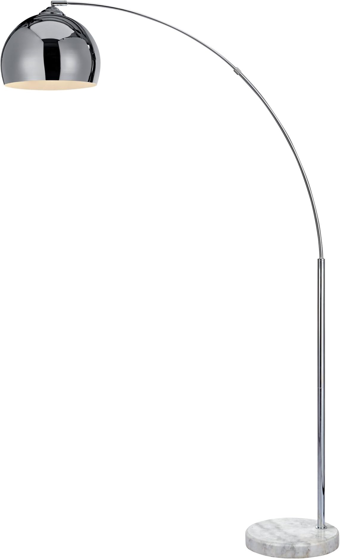 VERSANORA Teamson Home Modern Arc Curved LED Standing Floor Lamp 67 inch Tall Standing Hanging Light, Chrome Finished Shade White Marble Base for Living Room