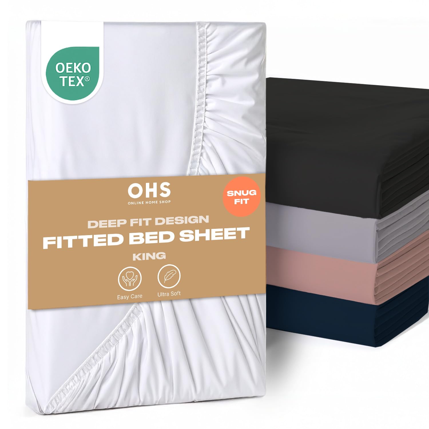 Brentfords King Size Fitted Sheets Deep Fit, Microfibre Bedsheet Easy Care Ultra Soft Fade Resistant Kingsize Fitted Sheet White Bedding Cover Bed Linen Sheets