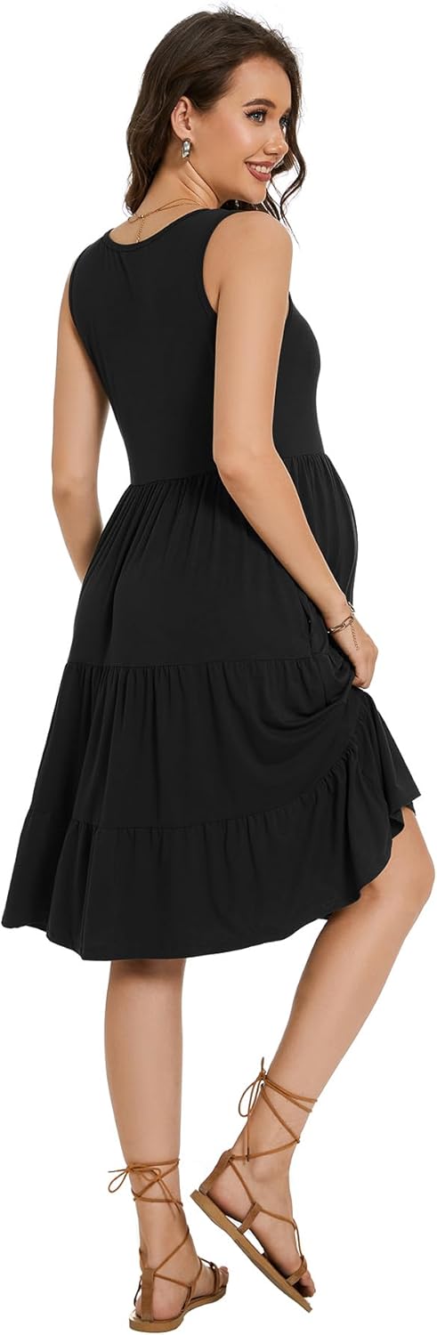 Smallshow Women's Maternity Dress Sleeveless Ruffle Tank Pregnancy Clothes - Image 5
