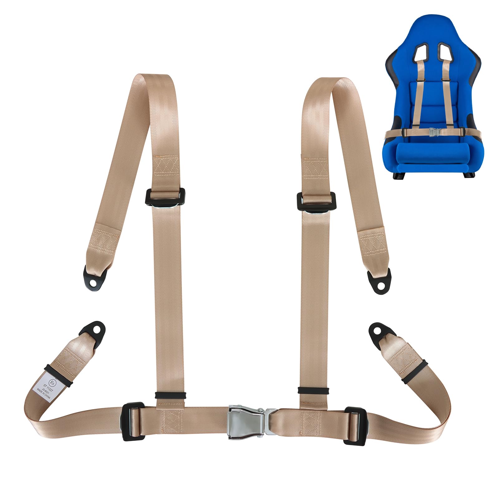 Yakitoko Universal 4 point Safety Harness Set 2" Fits Go Kart,UTV,ATV,Racing Beige (FJKBEIGE)