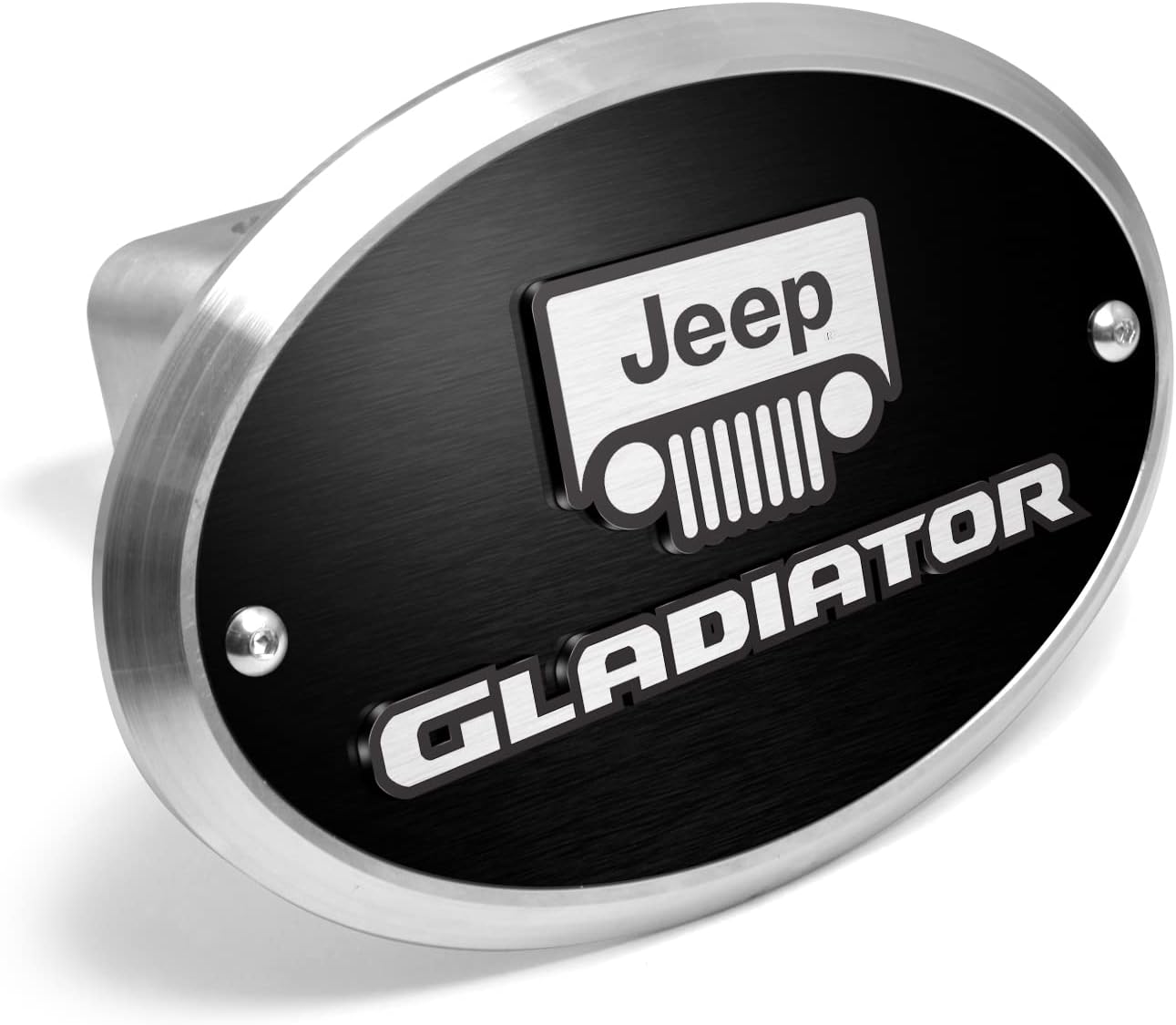 iPick Image Made for Jeep Gladiator 3D Logo on Black Oval Billet Aluminum 2 inch Tow Hitch Cover