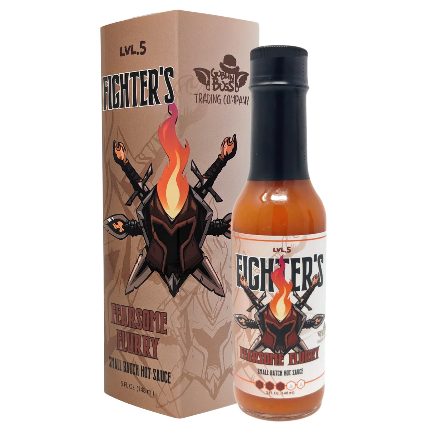 Goblin Boss Fighter’s Fearsome Flurry Hot Sauce | All Natural Ingredients | Jalapeno, Carrot, Garlic, Miso, Onion | 5 Fl Oz.