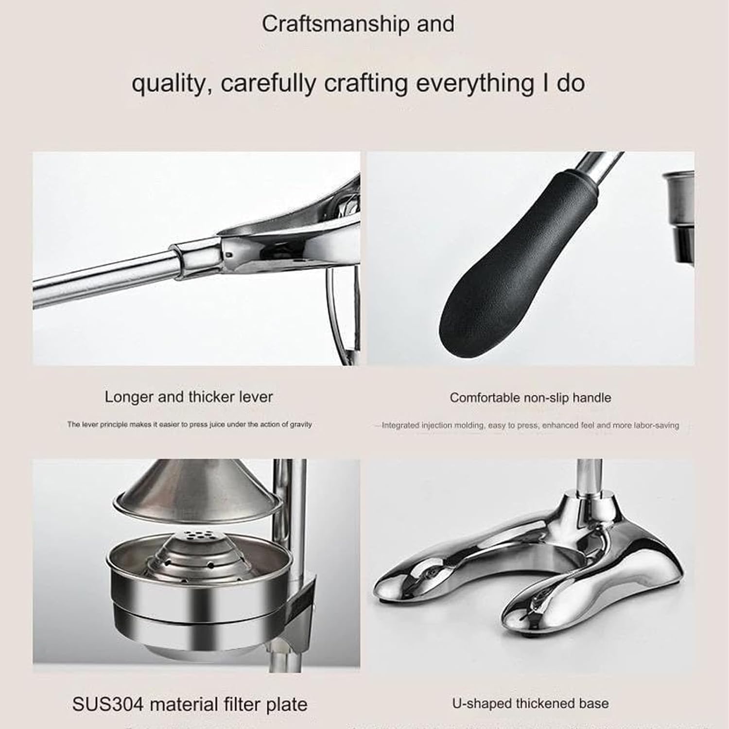 Cast Iron Juicer Hand Press - Easy-to-Clean, Heavy-Duty, Effective Stainless Steel Manual Juicer Fruit Squeezer, Home & Kitchen Professional Manual Citrus Juicer for Lemonade Orange Juice (Silver)