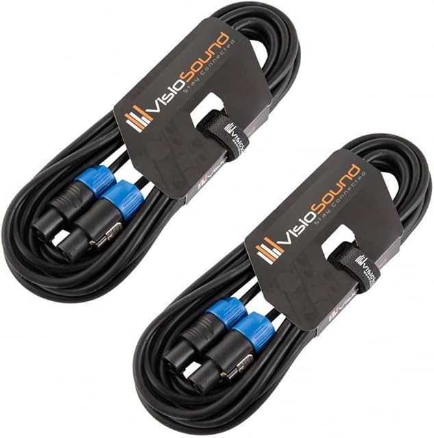 2 x Rean Male Locking Speakon to Speakon Lead/Speaker PA Amp Cab Cable / 2 Pack 10m