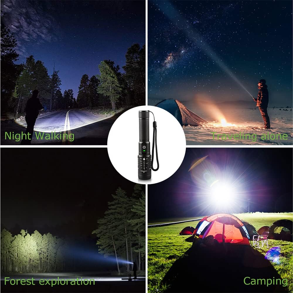 YXQUA Flashlights High Lumens, Rechargeable Flashlights LED 10000 Lumen XHP70.2, High Powerful Handheld Flashlights, 5 Modes Super Bright Flash Light for Emergency Camping, Hurricane - - 