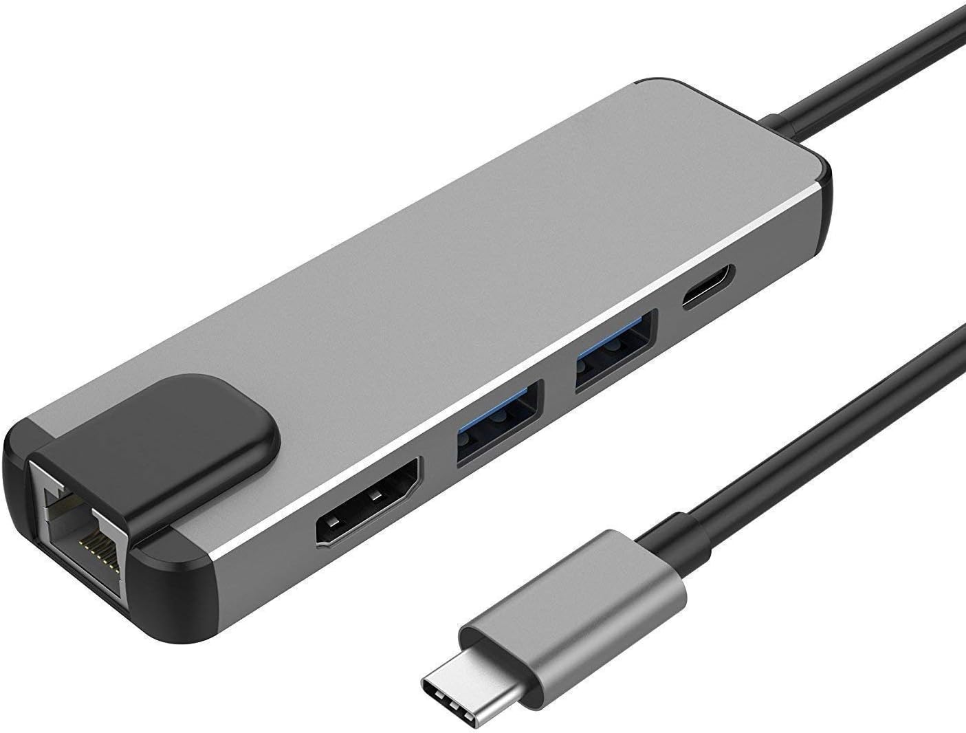 USB C Hub Multiport Adapter, 5-in-1 USB 3.1 Type C Thunderbolt 3 with HDMI 4K, 1000M RJ45 Gigabit Ethernet, 2 USB 3.0 Ports, USB C Power Charging for MacBook/ChromeBook Pixel/USB-C Devices