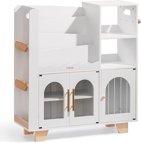 Miniatura 9 de ROBUD Organizador de almacenamiento de juguetes, organizadores y almacenamiento de juguetes todo en uno, estantería de madera para niños con 6