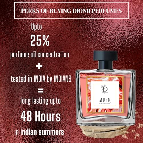 Image of Dionii MUSK Unisex Eau De Parfum Perfume | Long Lasting Musk Fragrance With Carnation & Pepper, 100 ML