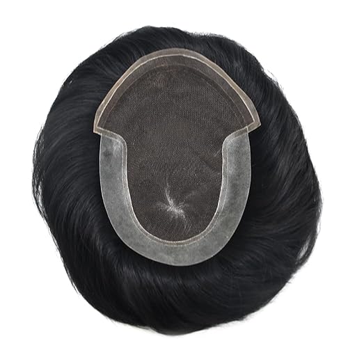 Miniatura 5 de Toupee - Pieza de cabello humano real para hombre, sistema de reemplazo de encaje suizo suave para hombre, pieza de pelo tipo tupé, protesis capilar