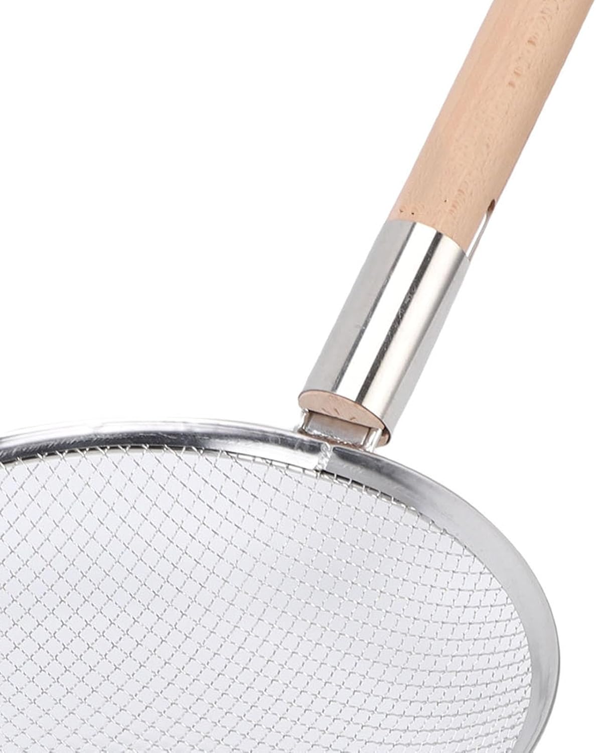 SUNGOOYUE Stainless Steel Skimmer Spoon with Fine Mesh Filter with Wooden Spoon for Home Kitchen, Heat NonSlip Beech Wood, Present Choice for Mother (28CM)