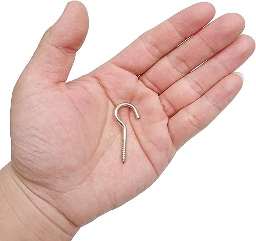 Miniatura 4 de Gancho de copa de metal plateado de 1 pulgada, gancho de tornillo de extremo redondo, gancho de tornillo autorroscante, 100 piezas