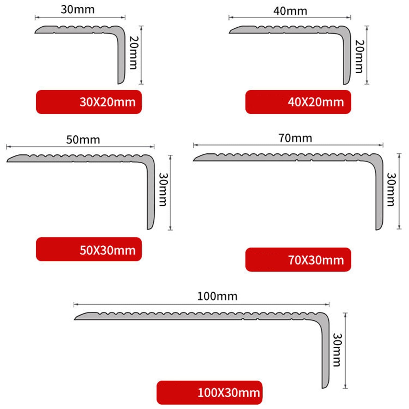 Listón de borde for escalera de 900 mm, listones de metal for escalones de madera, listones antideslizantes for escaleras y alfombras.(Gray,90cm L 30mm*20mm)