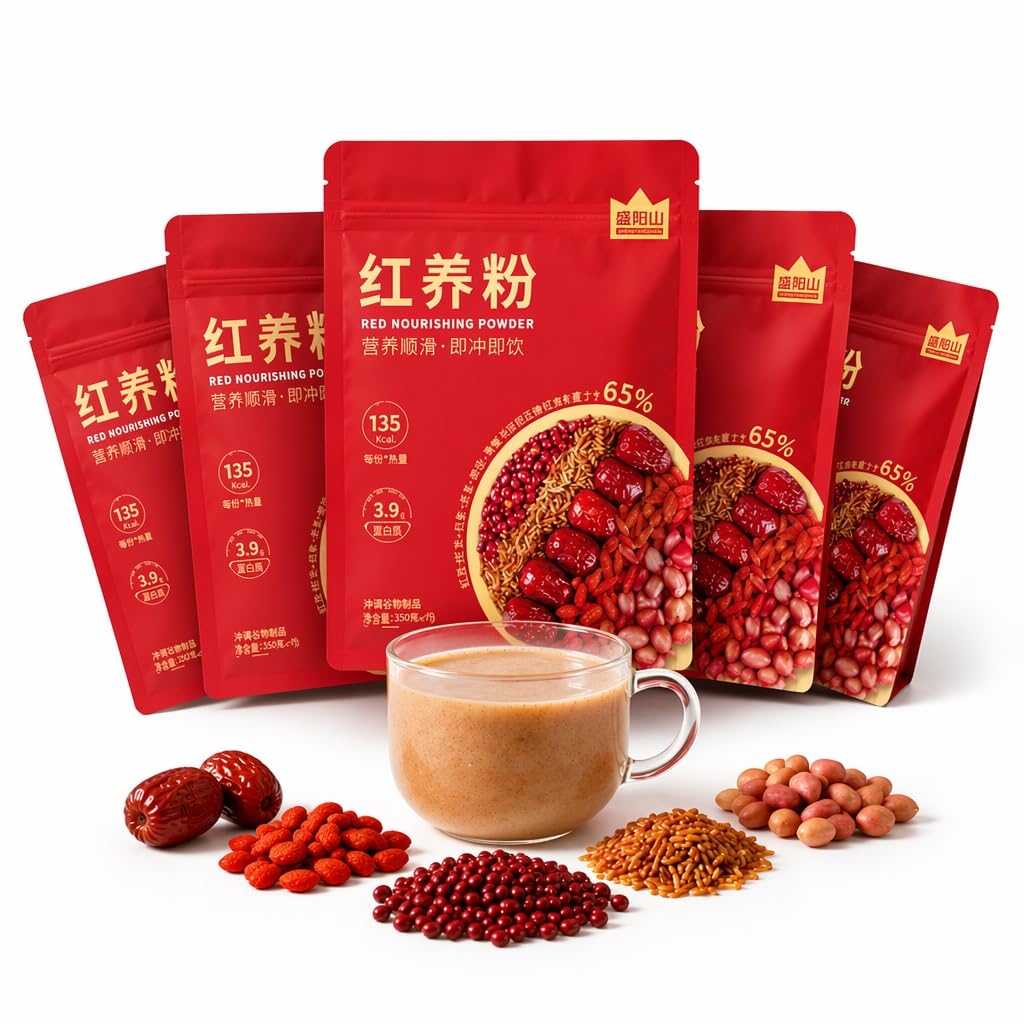 Polvo De Ñame Y Dátil Rojo, 245 G, 5 Ingredientes Rojos, Reemplazo Instantáneo Comidas Cereales, Mezcla Suave For Bebidas For El Desayuno, Nutrición Fácil(245g*5)