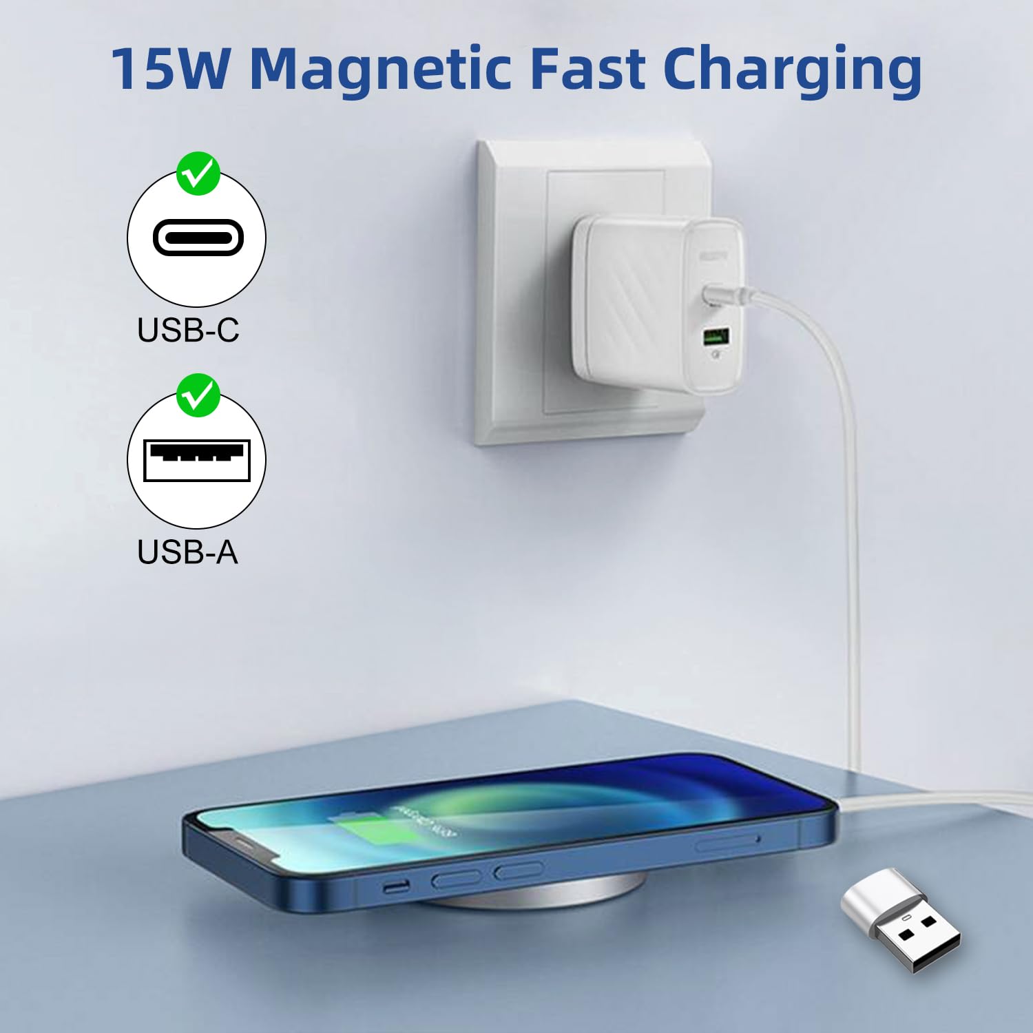 Ładowarka Bezprzewodowa do iPhone'a 1M, ładowarka Mag-Safe 15W do iPhone 17/16/16E/16 Pro Max/15/15 Pro/15 Plus/14/14 Plus/13/12/11/Pods, Magnetyczna Bezprzewodowa Podkładka ładująca do iPhone'a | Ładowarka indukcyjna do telefonów komórkowych bezprzewodow