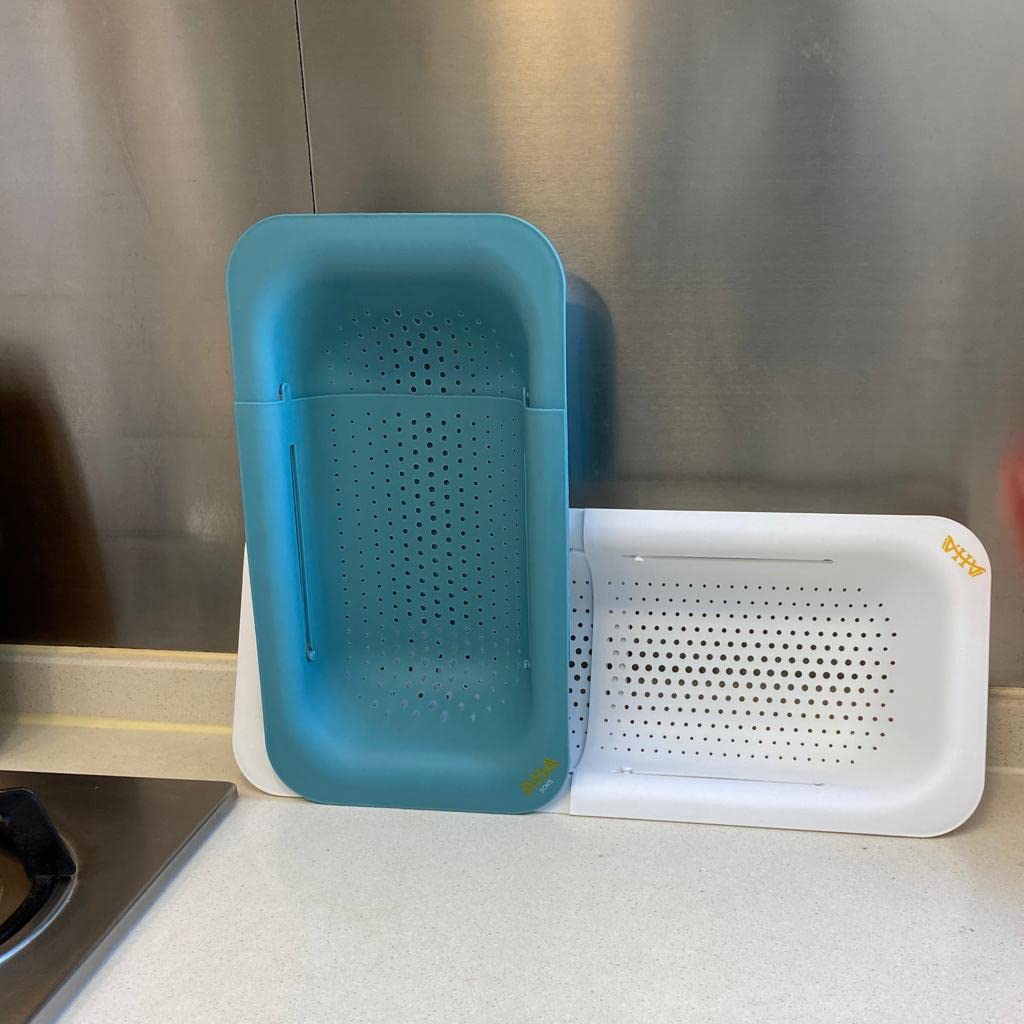 AHASON'S Paquete de 2 coladores para colocar sobre el fregadero, lavar verduras y frutas, escurrir pasta cocida, cesta extensible (juego de 2 unidades)