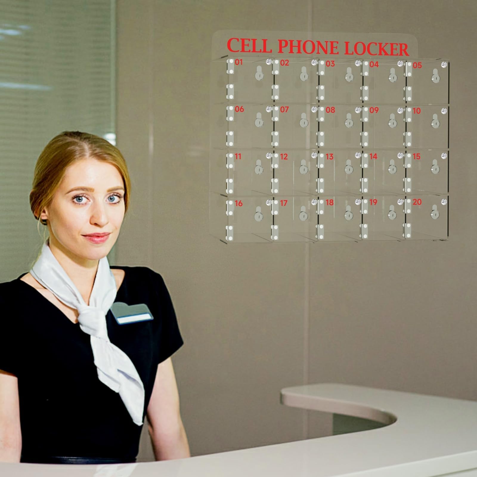 SDdPulse Armadietto per telefono in acrilico trasparente con 12/20 slot a parete con chiave, per telefoni, pratico e sicuro per aule, uffici e sale conferenze, sicuro e solido, 20 slot