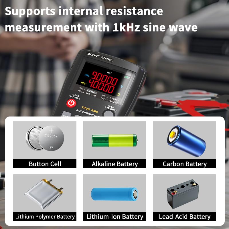 ZOYI Battery Internal Resistance Tester 2 in 1 multimeter Battery Voltage Meter Car Battery Tester for AAA AA Model 0.1mΩ-200Ω