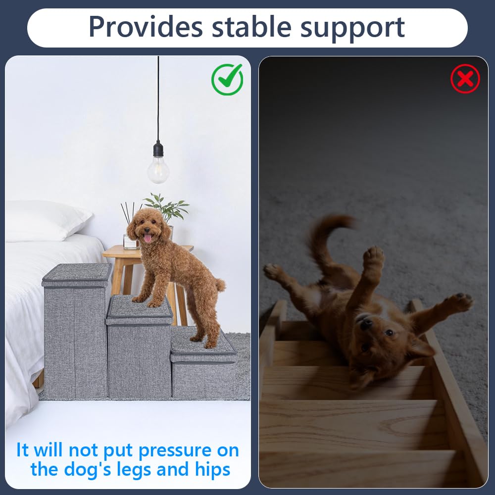 AKOZLIN Stairs with Storage 3 steps Foldable Pet Stairs