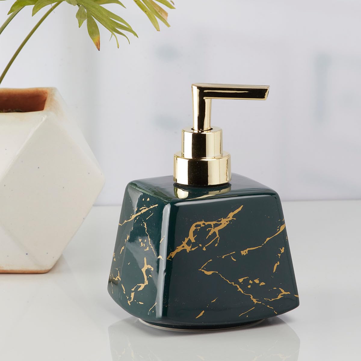 Kookee Ceramic Soap Dispenser with Pump for Kitchen, Bathroom, & Wash Basin, Designer Refillable for Liquid Handwash, Shampoo & Lotion, Leakproof, Set of 1 (10151)-image-45