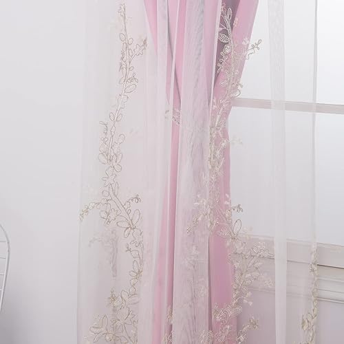 Miniatura 9 de GYROHOME Cortinas de doble capa con gasa transparente bordada, mezcla y combina cortinas de oscurecimiento de la habitación, con ojales en la parte