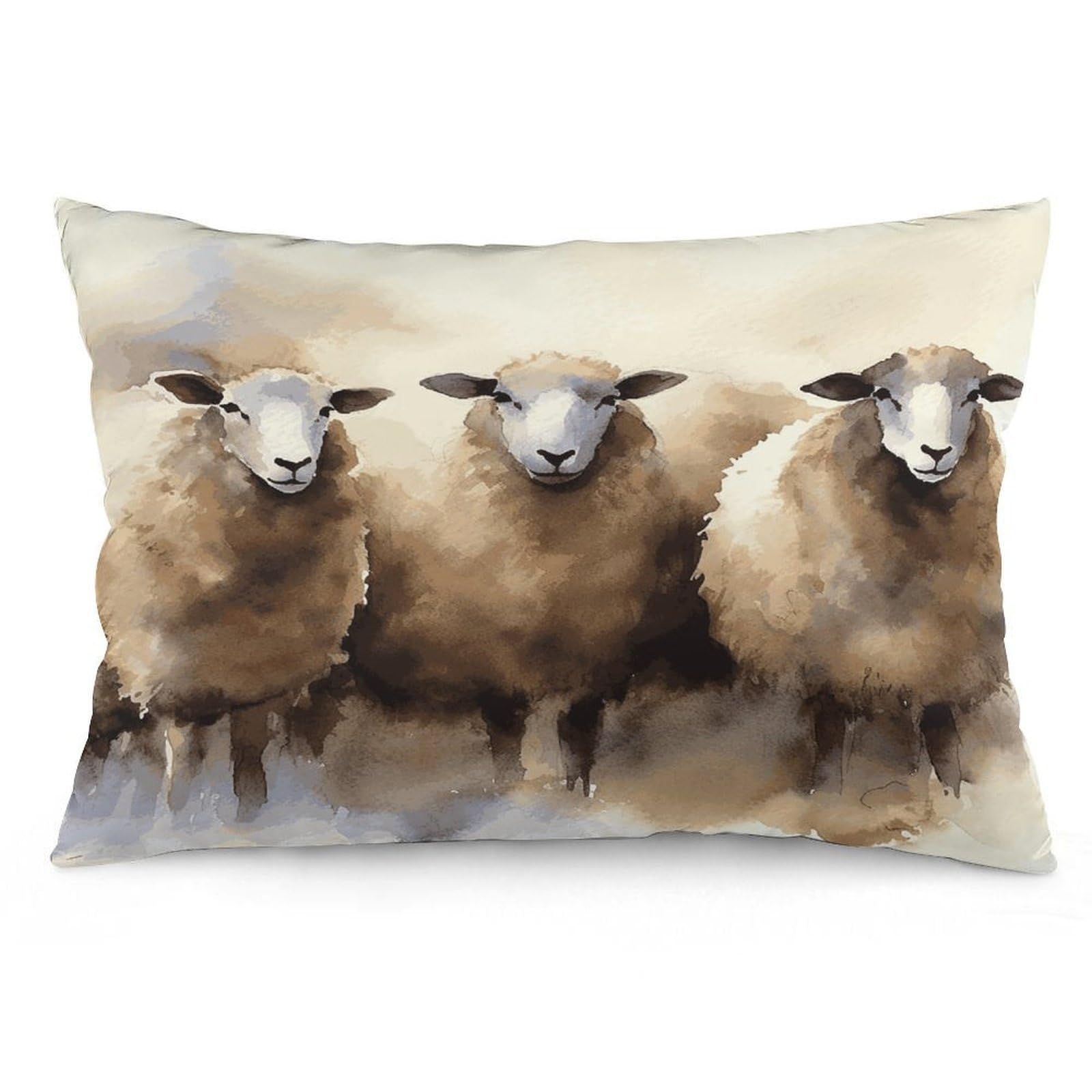 Wsoihfec Style Sheeps Watercolor Throw Pillow Covers Decorative, Pillow Cases Soft Plush, Modern Farmhouse Boho Cushion Cover For Bed Couch Sofa Living Room Spring Decor12 X20