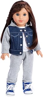 - Tomboy - 4 Piece Outfit - Clothes Fits 18 Inch Doll - Jeans Jacket, Grey Sweatpants, T-Shirt Boots. ( Dolls Not Included)