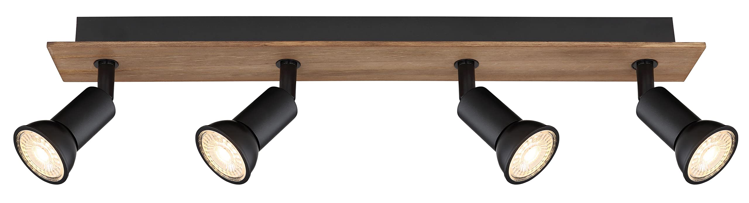 Deckenstrahler 4 Flammig Schwenkbar - Deckenleuchte mit 4 Spots Schwarz Holz Optik - Deckenlampe Wohnzimmer Modern - Strahler Küche Fassung GU10