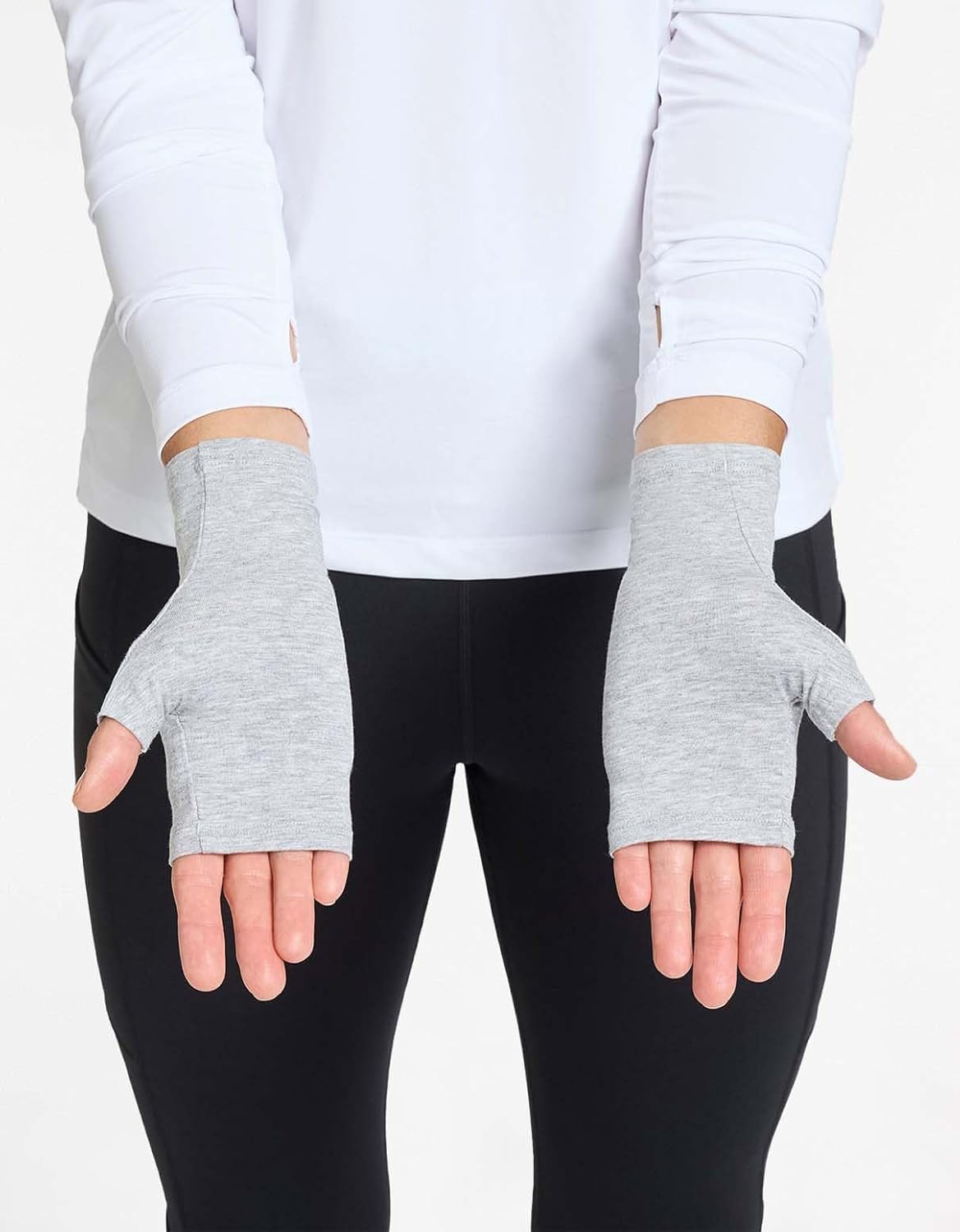 Solbari UPF 50+ Protective Hand Covers – Unisex Sleeves for UV Sun Protection - Small/Medium/Light Grey Marle (Set of Two Gloves)