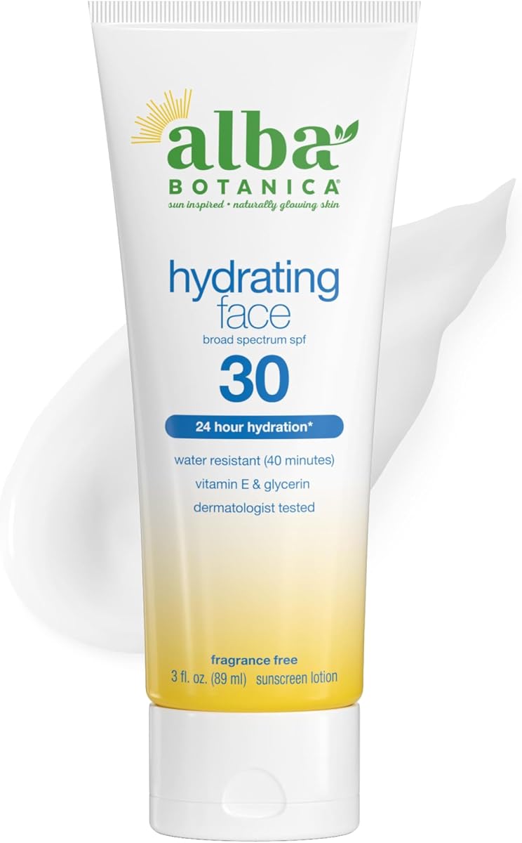 Alba Botanica Sunscreen for Face, Fragrance-Free Hawaiian Face Sunscreen Lotion, Broad Spectrum SPF 30, Water Resistant and Biodegradable, 3 fl. oz. Bottle