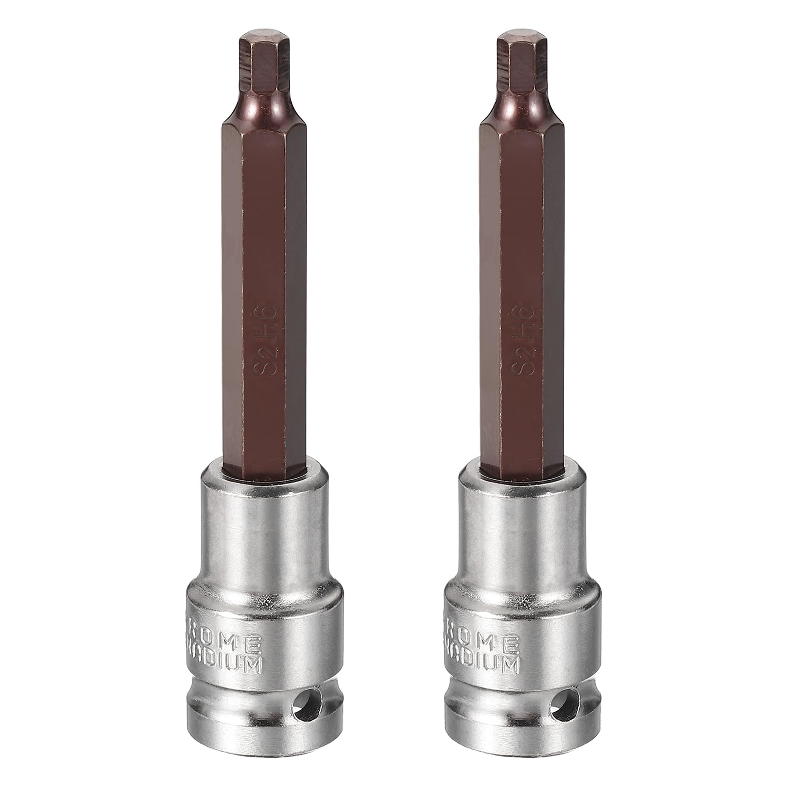 sourcing map 2Pcs Hex Bit Socket 1/2" Drive H6 S2 Steel Hexagonal Head Long Screwdriver Drill Bits CR-V Steel Socket Adapter for Home Auto Axle Hex Nuts Bolts Repair