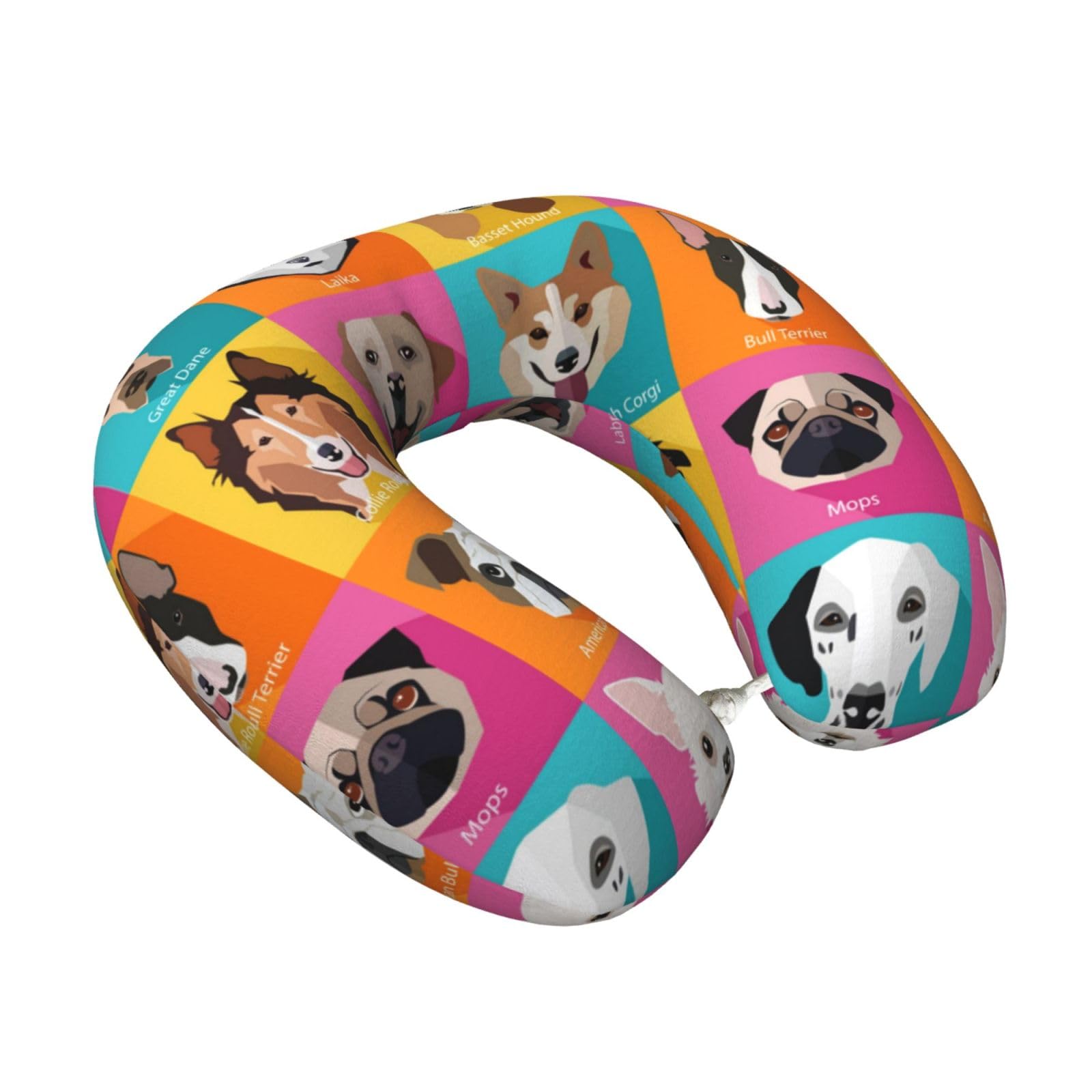 LKYMOH Dog Pugs, Travel Neck Pillow U-Shaped Memory Neck Support Soft Comfortable With Washable Cover For Airplane Car Traveling and Office