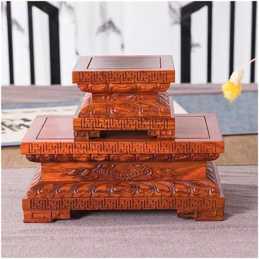 Vase Stand Mahogany Carving Patterns Display Base, Bonsai Teapot Rectangular Pedestal Stand(Small)