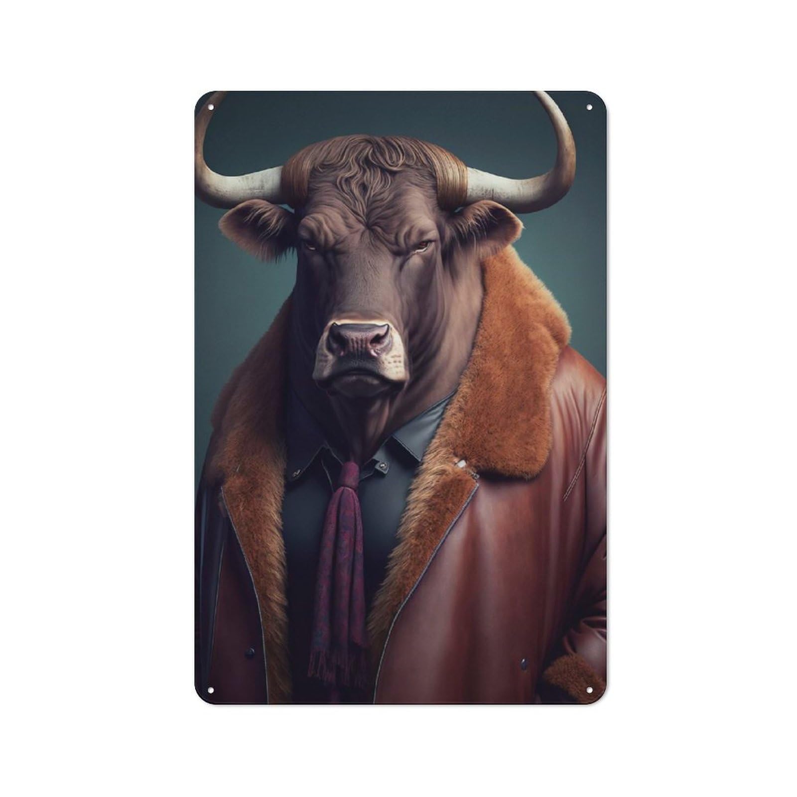 Junmoney Style-15 Metal Plaque With Bernard The Bull Design 30X20cm, Country Style Cafe Wall Decor For Bakery, Diner, Cafe Or Family Room