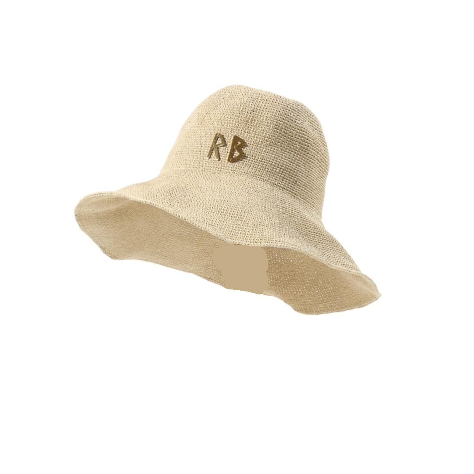 Generico Cappello di Paglia con monogramma RB, Parte Superiore concava e Spilla a Catena, Cappello da Sole Estivo per Spiaggia e Ombra all'aperto