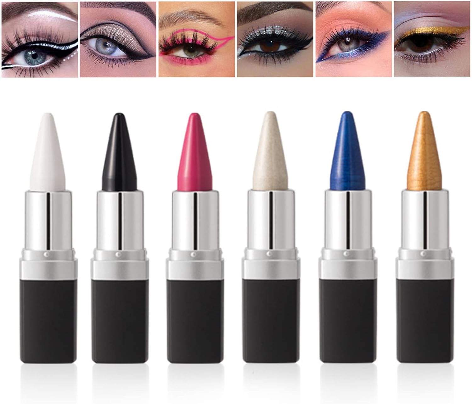 RoseFlower 6 color Gel Eyeliner, Cream Eyeliner Tool White, Black, Blue
