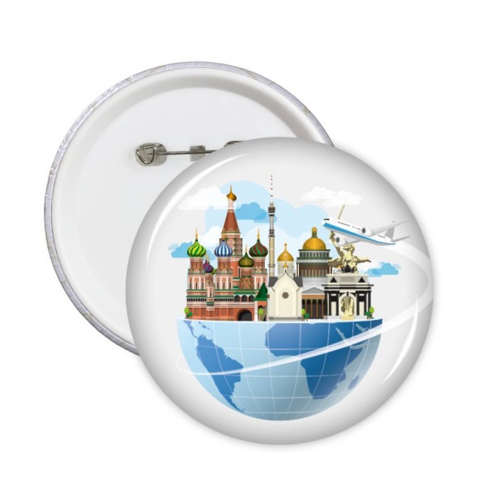 DIYthinker Landmark Global Travel Journey Russia Cathedral of St Basil Plane Round Pins Badge Button Clothing Decoration Gift 5pcs XXL Multi